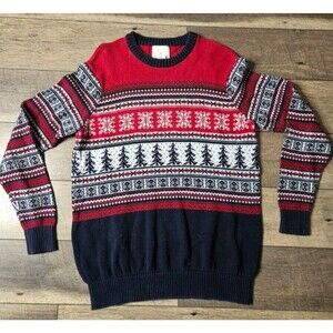 Aspen Fair Isle Nordic Crewneck Sweater Medium Holiday Ski Cotton